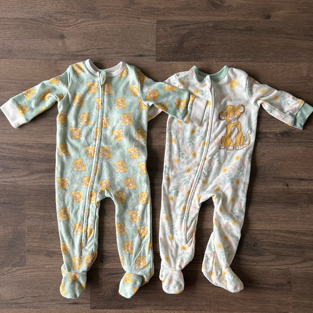 Bundle Disney Mint & Yellow Baby Footed One-Pieces with Lion Print